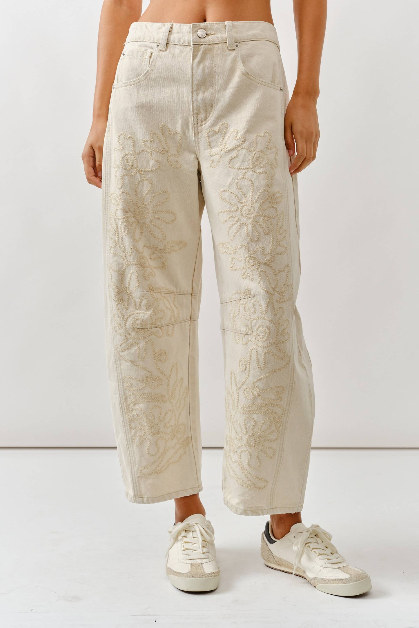 Aaron & Amber - AJP5114 EMBROIDERED DETAIL COTTON BARREL PANTS