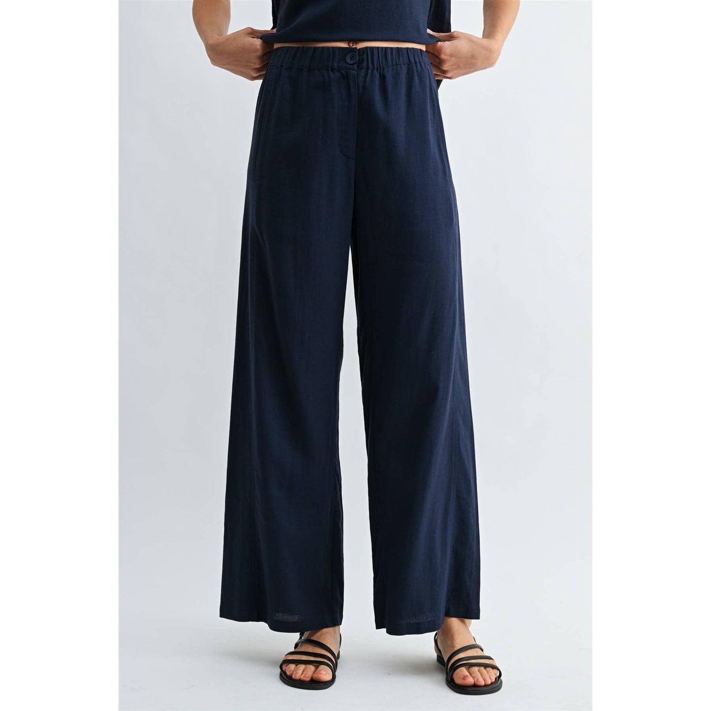 FUN2FUN - LINEN BLEND ELASTIC WAIST BUTTON FRONT PANTS