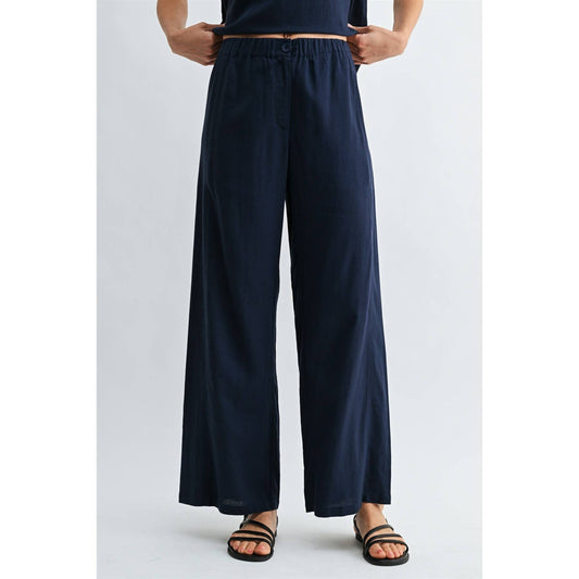 FUN2FUN - LINEN BLEND ELASTIC WAIST BUTTON FRONT PANTS