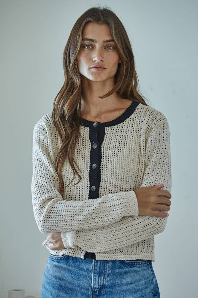By Together - W2376T2 |Knit Sweater Cotton Cardigan Top