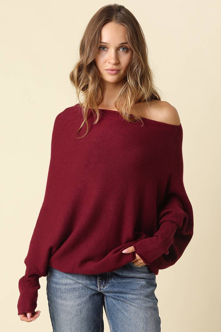 Amar Asymmetric Off-Shoulder Sweater - Olivaceous