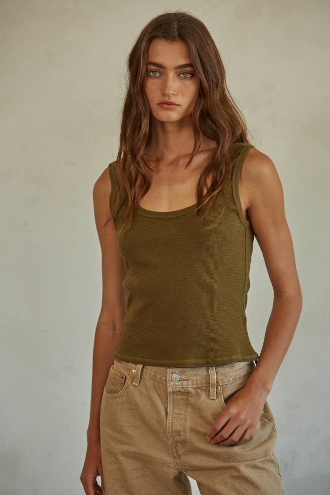By Together - L6866 | Knit Ribbed Scoop Neck Sleeveless Top