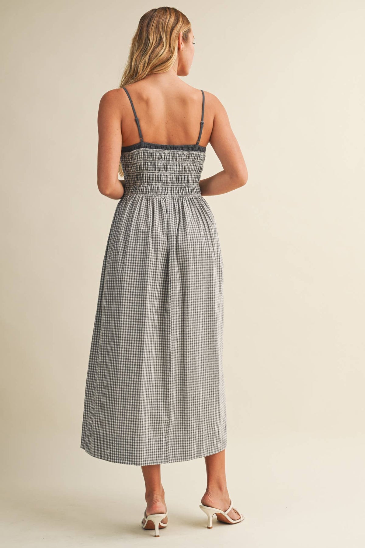 Mustard Seed - Shirred Bodice Contrast Trim Midi Dress