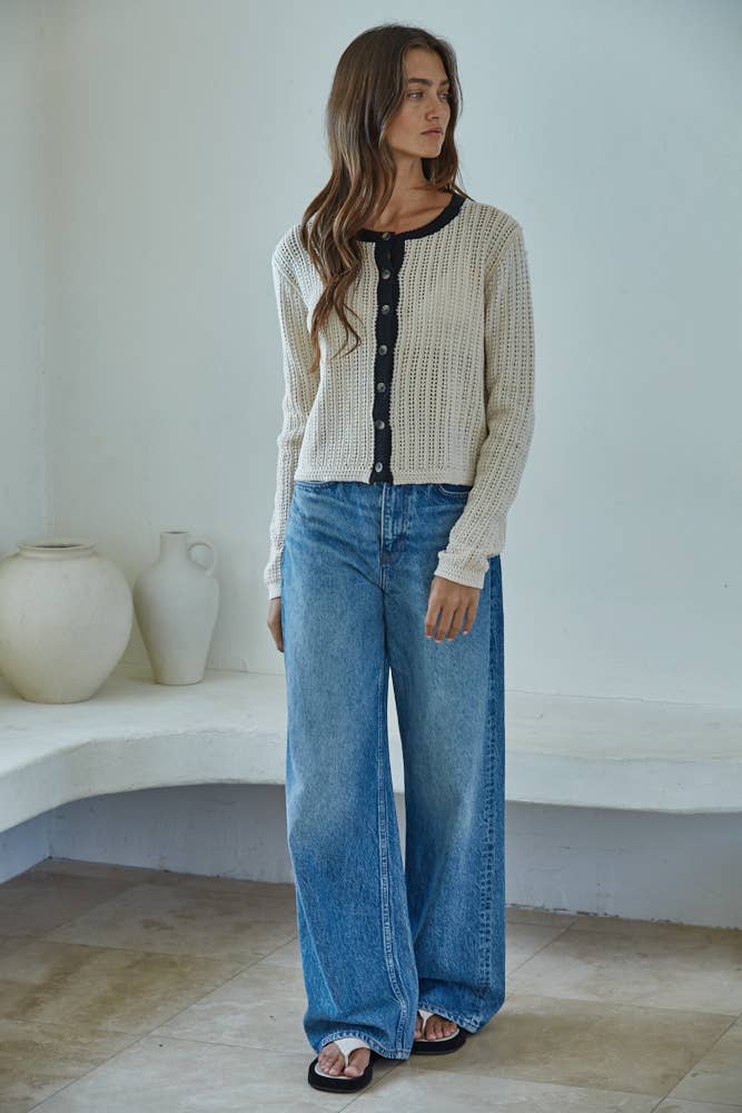 By Together - W2376T2 |Knit Sweater Cotton Cardigan Top