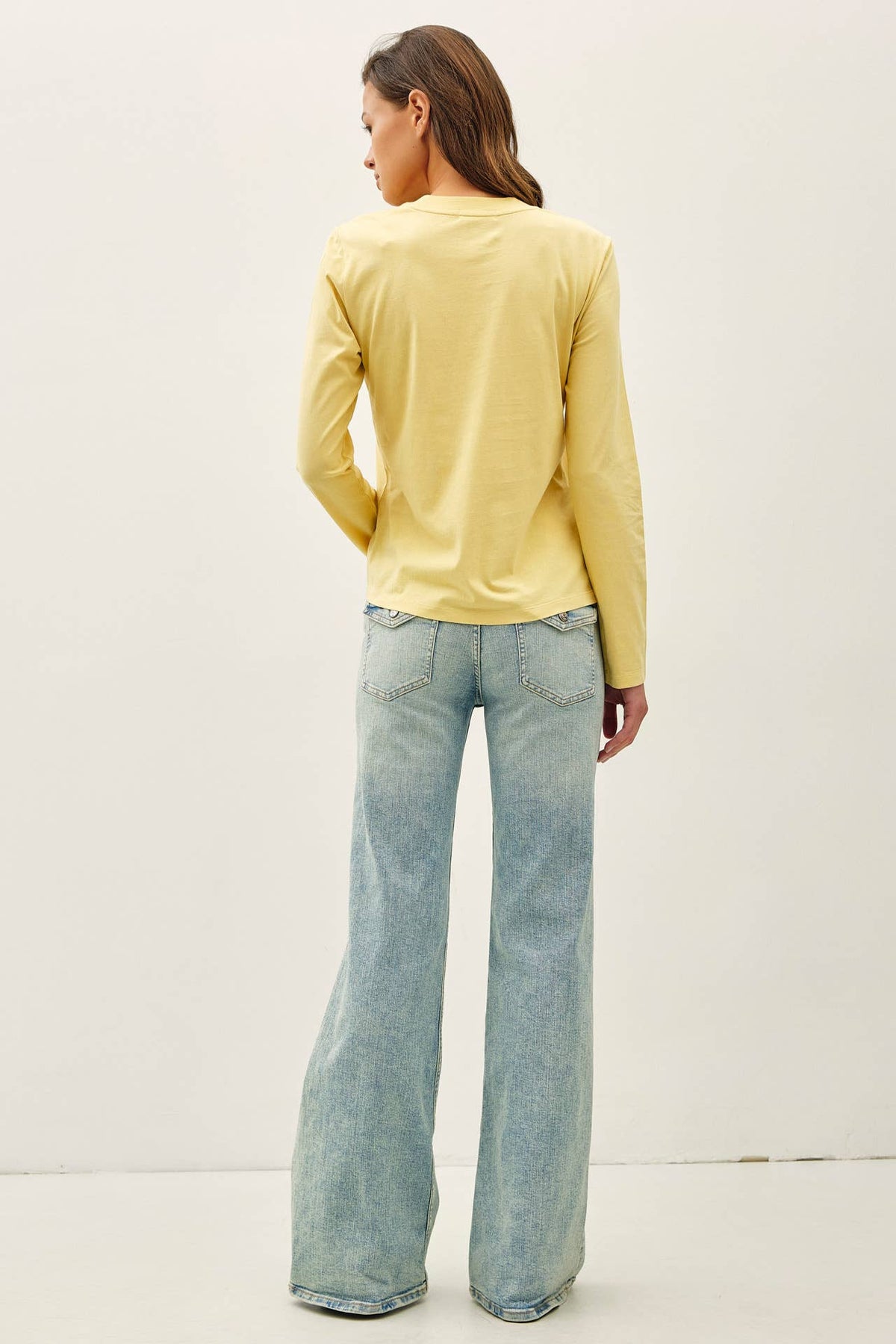 Be Cool - GARMENT WASHED COTTON LONG SLEEVE BASIC TOP