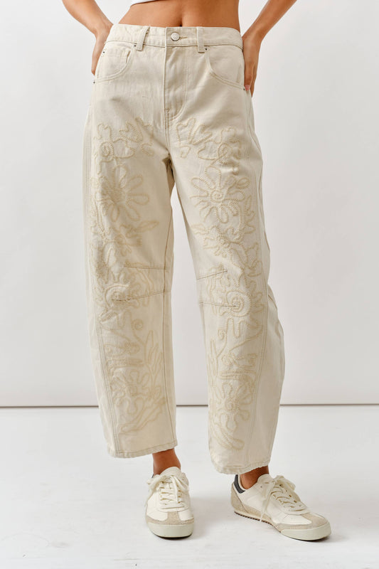 Aaron & Amber - AJP5114 EMBROIDERED DETAIL COTTON BARREL PANTS