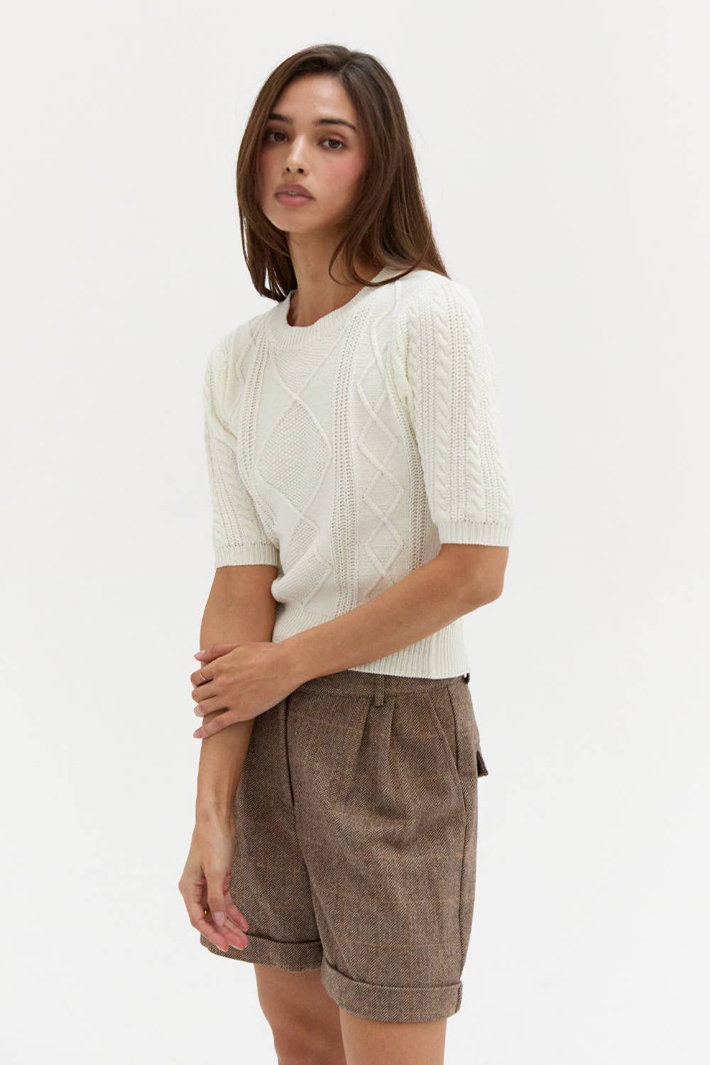 Crescent - CT7135-1 - Jules Cable Knit Puff Sleeve Top