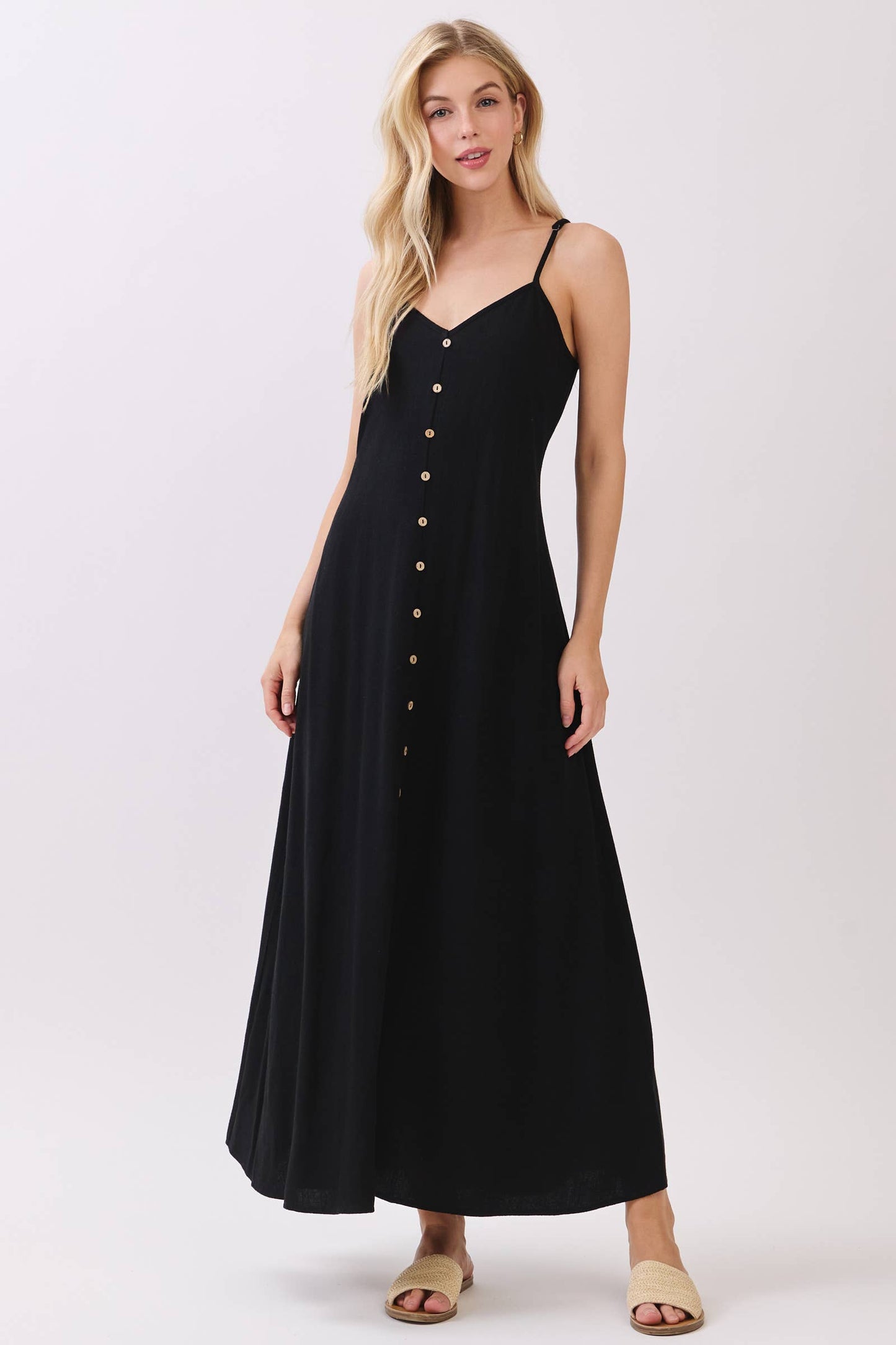 FLOWY DRESS WITH BUTTONED TRIM AND SLIT - VND40209E8