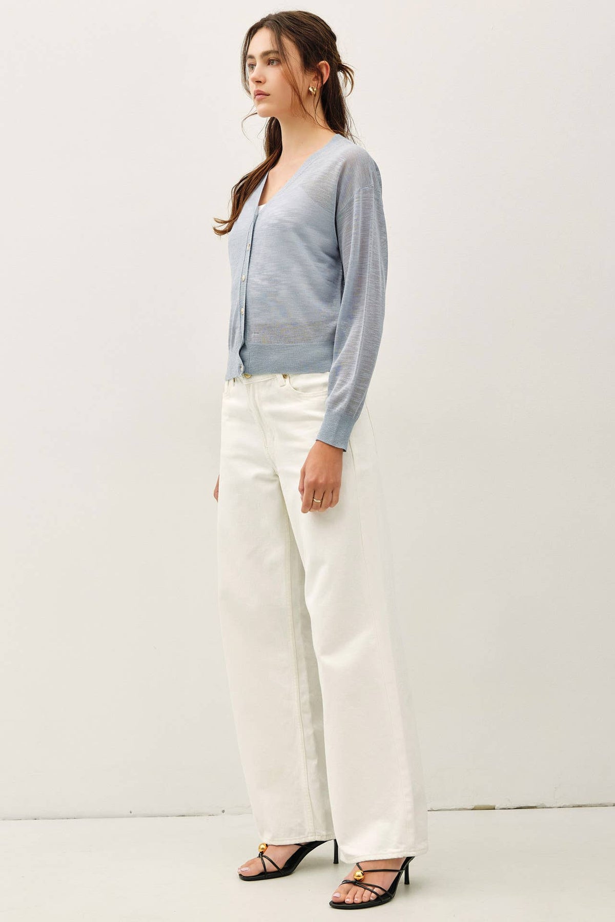 Be Cool - ULTRA FINE SLUBBED V-NECK FINE KNIT CARDIGAN