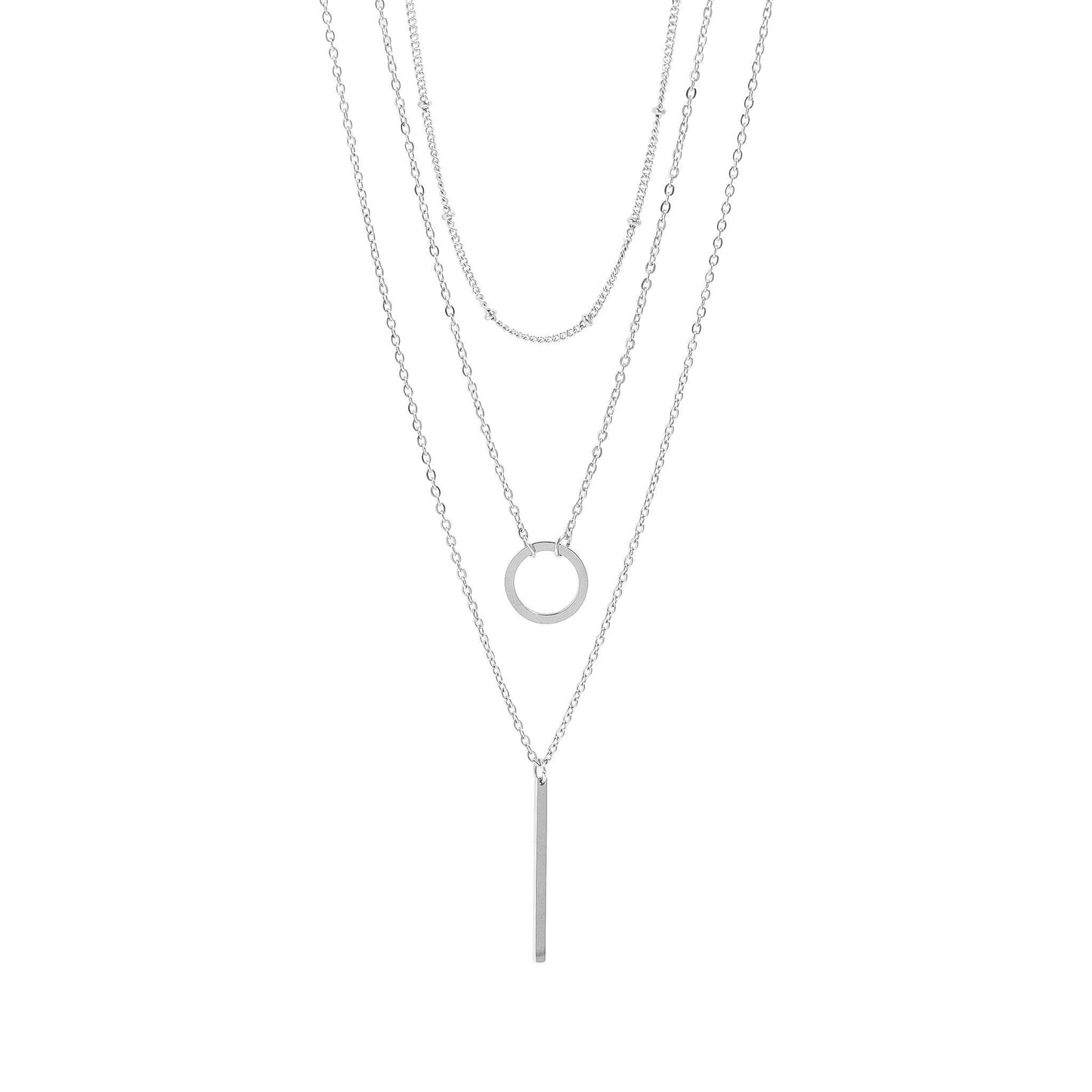 18K Gold PVD Stainless Steel 3 Row Layered Chain Necklace