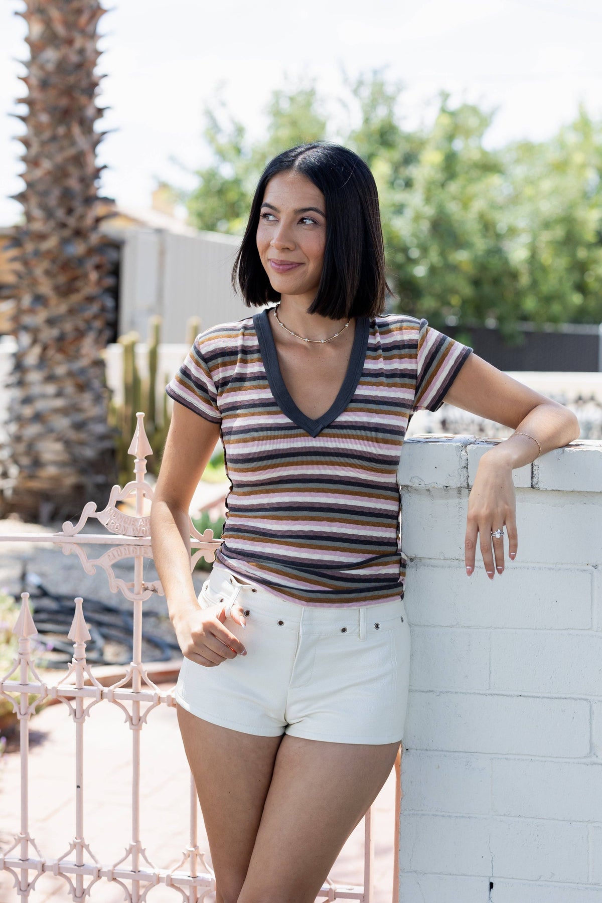 V-Neck Striped Top - Nectar Clothing