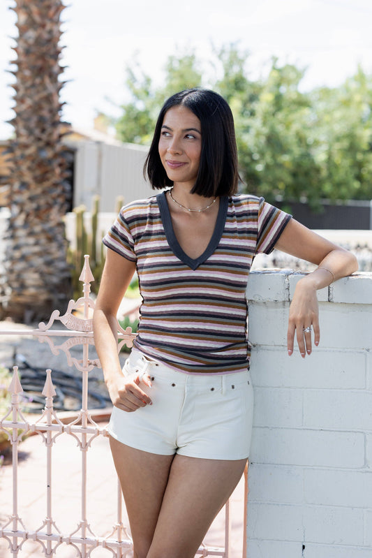 V-Neck Striped Top - Nectar Clothing