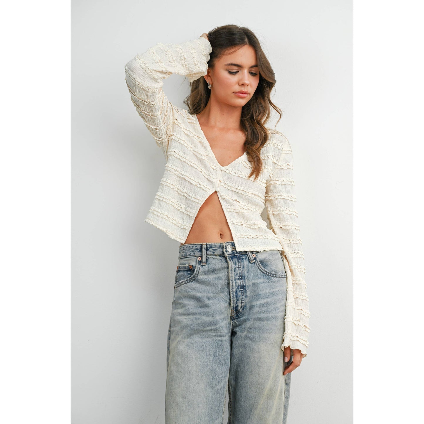 BUTTERMELON - Ruched Ribbon Knit Top - BMT8185