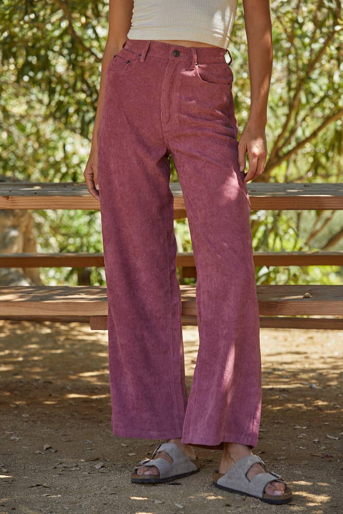Woven Corduroy High Waisted Straight Fit Pants - By together