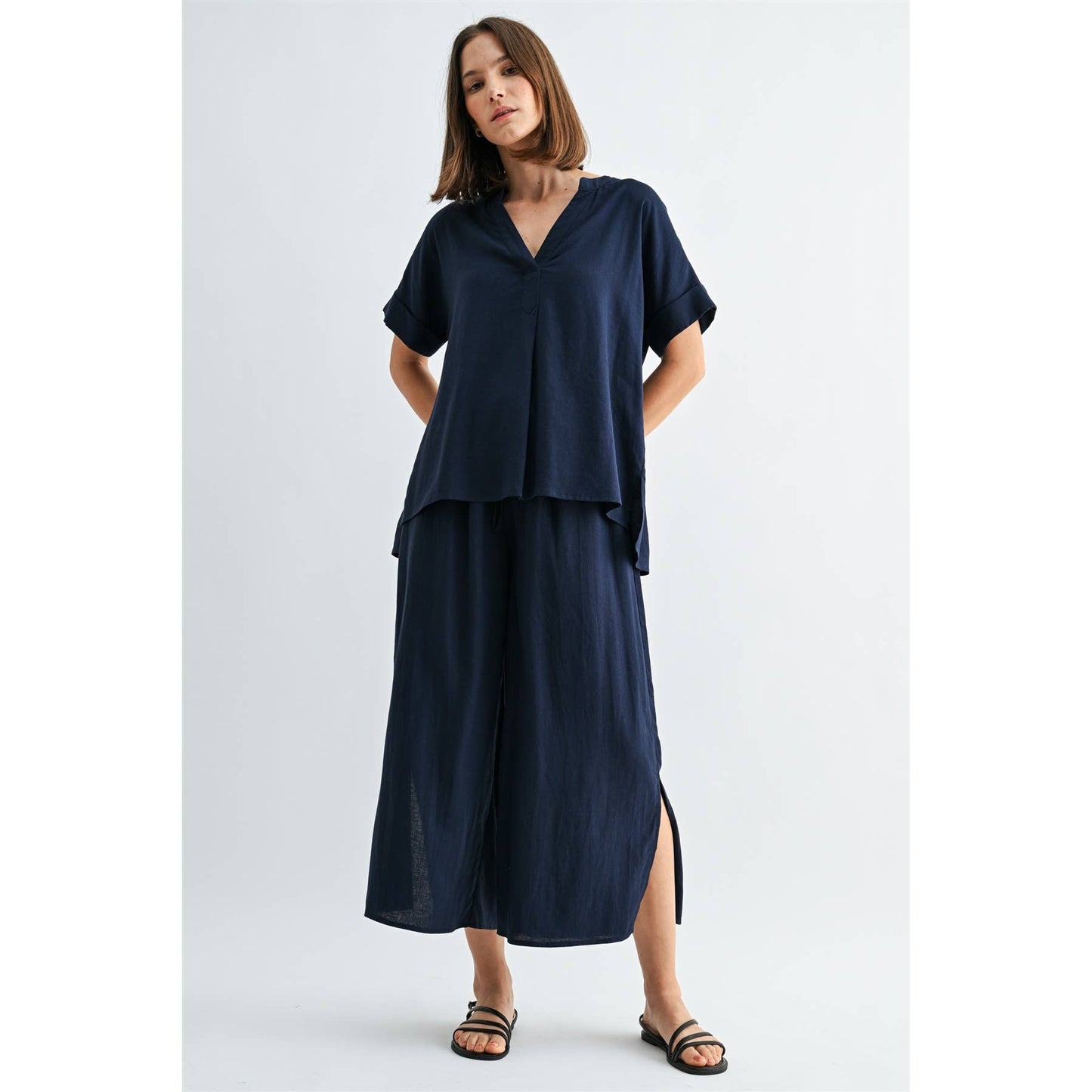 FUN2FUN - SIDE SLIT LINEN PANTS