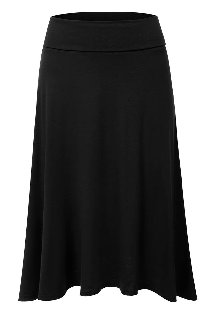High Waist Elastic Flared Midi Skirt - NINEXIS