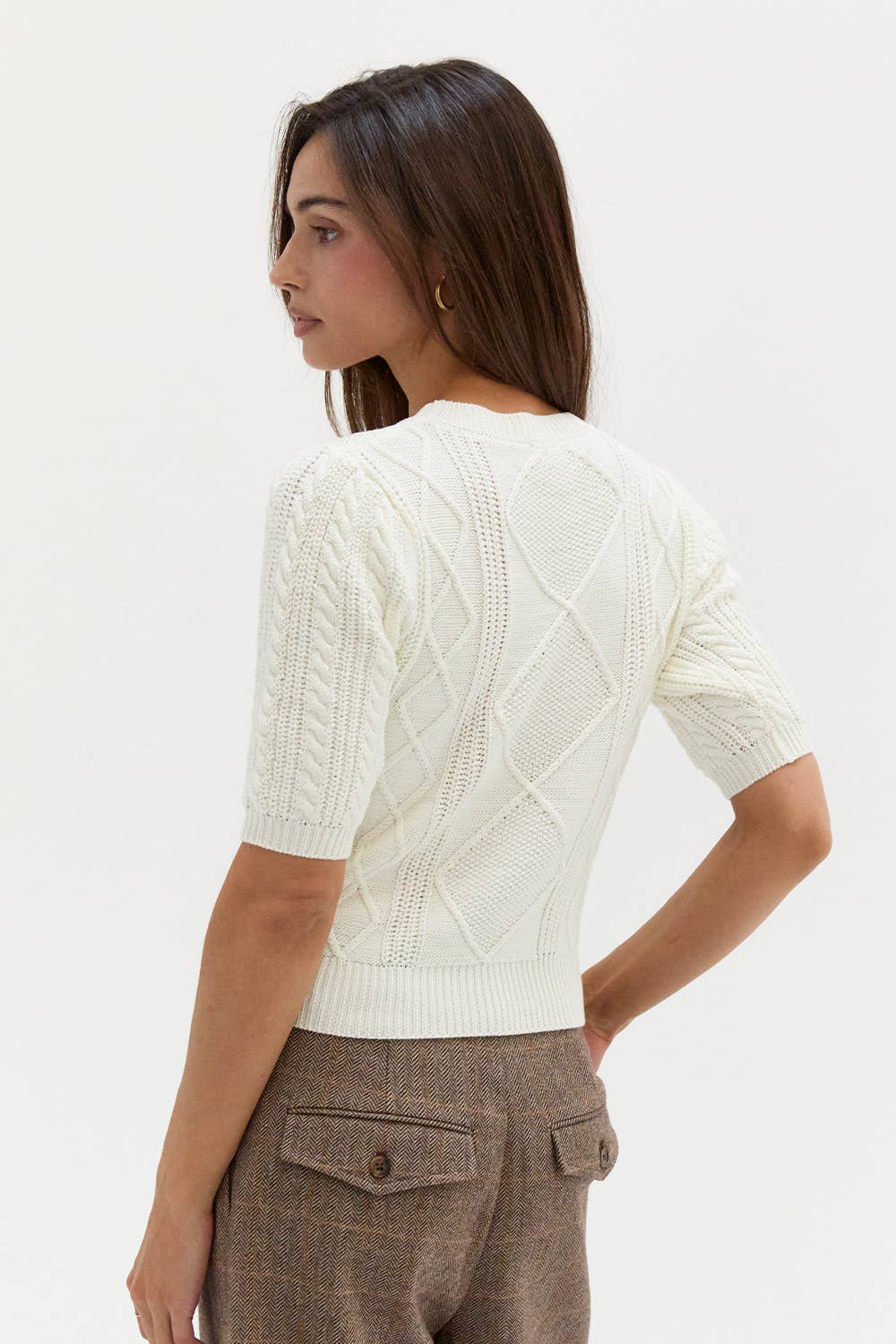 Crescent - CT7135-1 - Jules Cable Knit Puff Sleeve Top