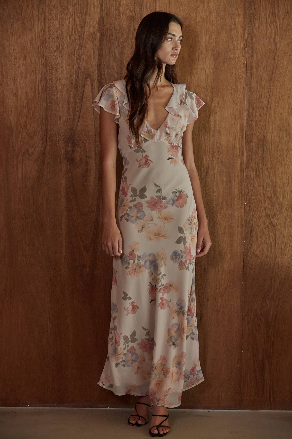 Woven Polyester Floral Print Flare Maxi - By together