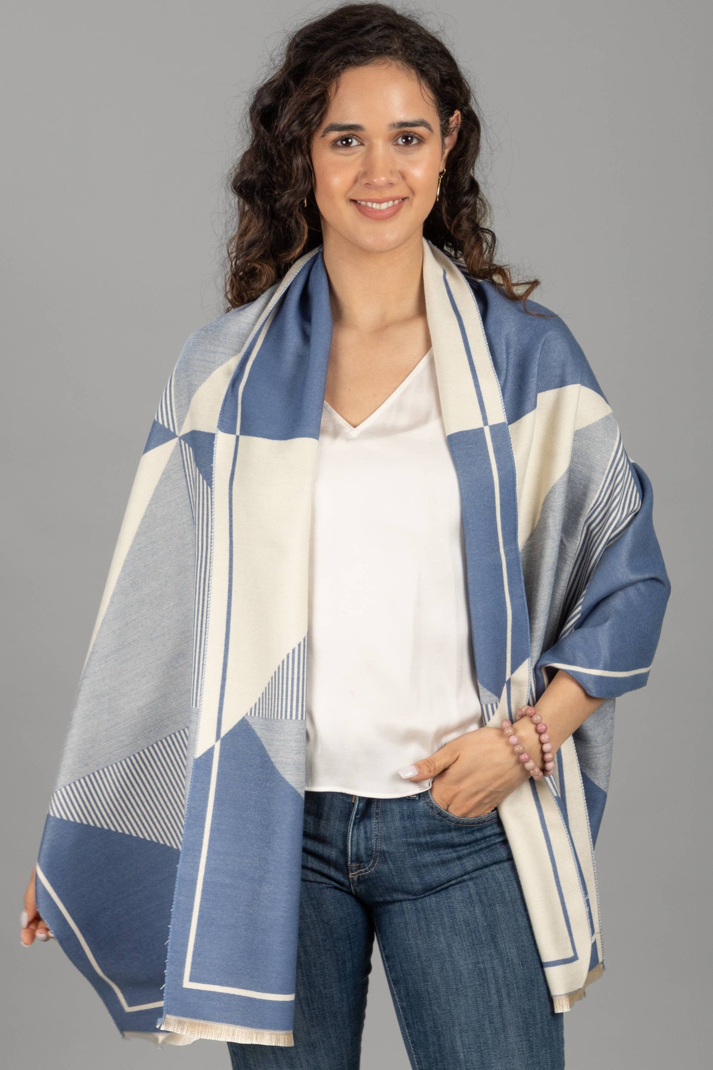 SAACHI - Geometric Striped Reversible Scarf