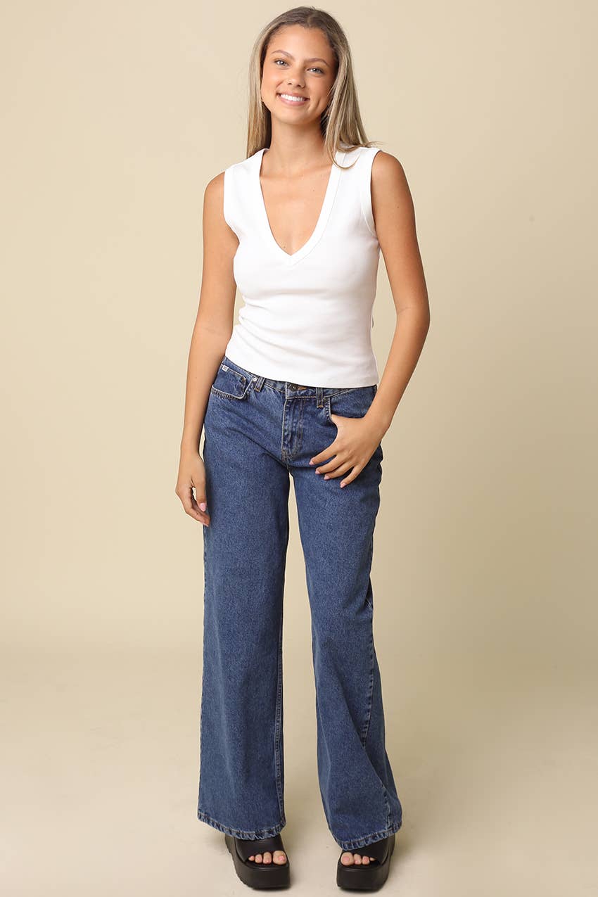 Olivaceous - Kenny V-Neck Fitted Tank