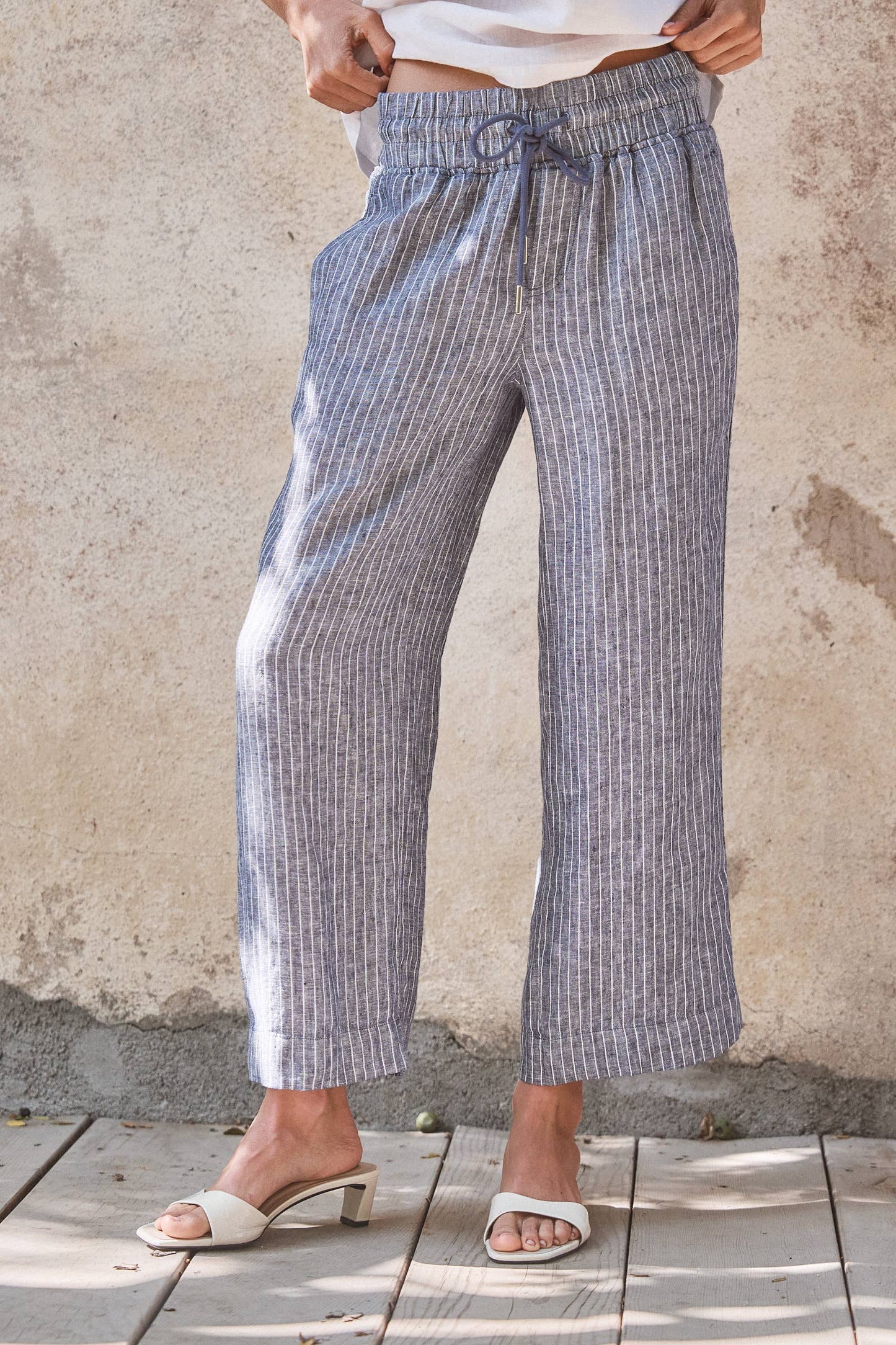 Urban Daizy - Linen Wide-Leg Drawstring Pants
