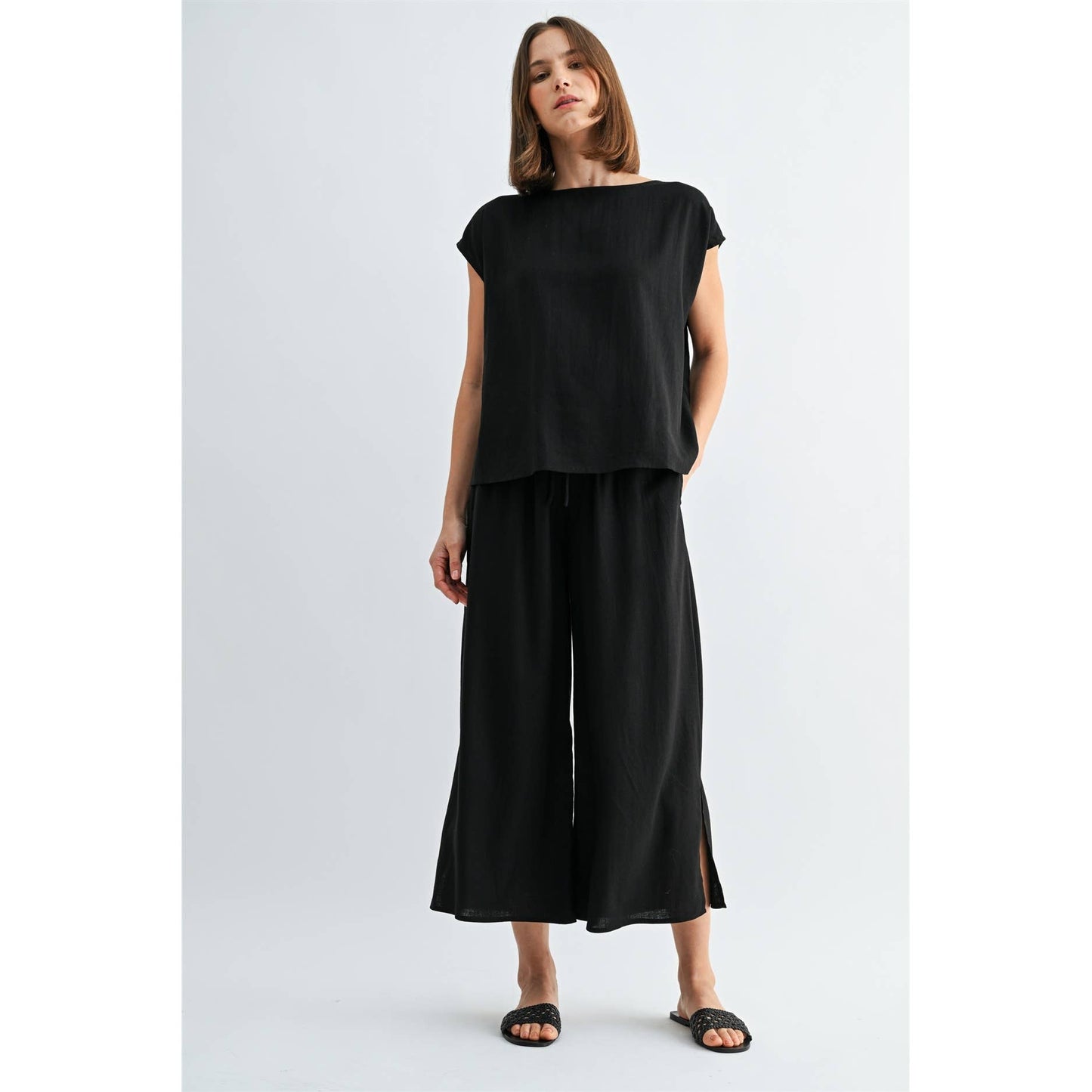 FUN2FUN - SIDE SLIT LINEN PANTS