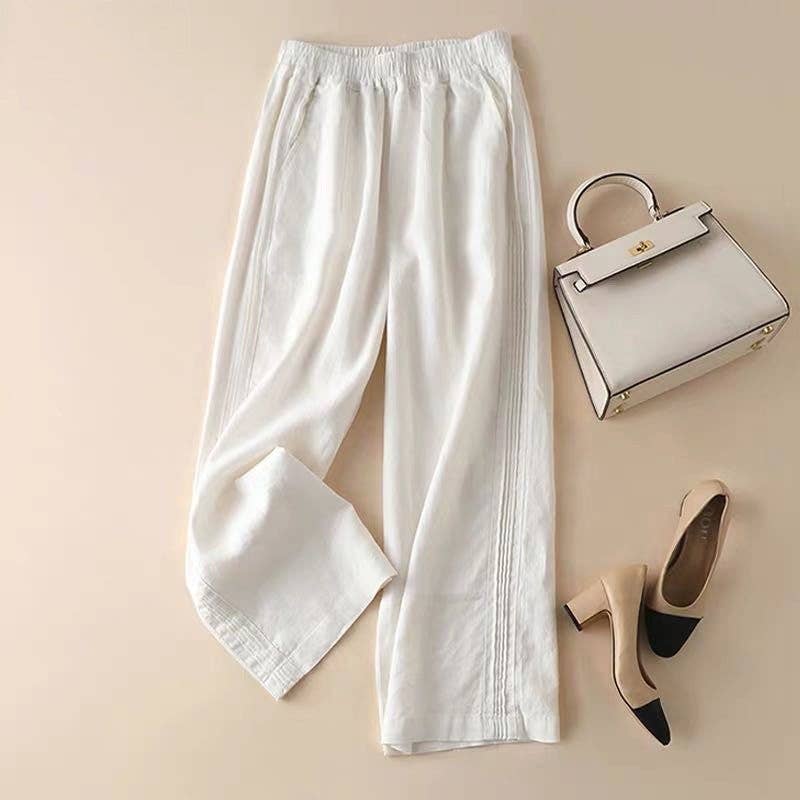Cotton Linen Wide-Leg New Style High-Waisted Thin Straight Casual Pants - UZWS
