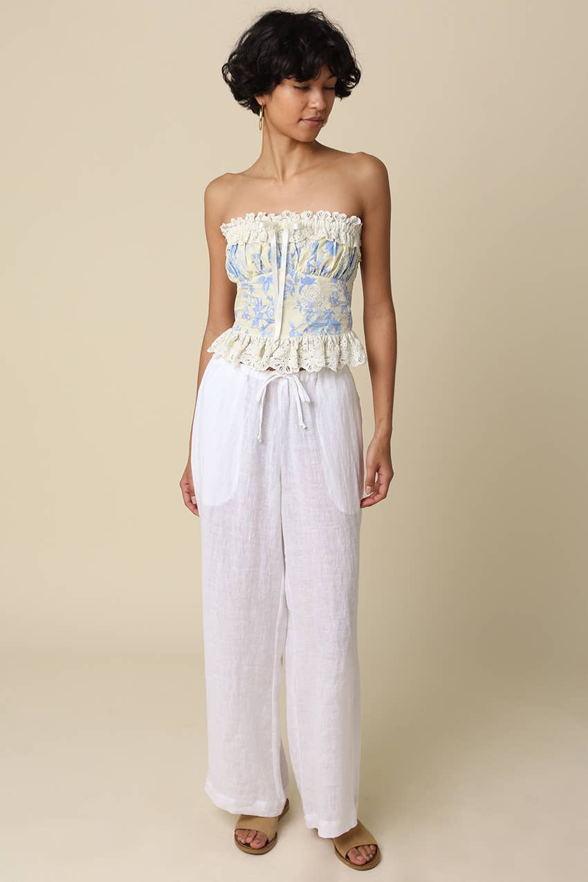 Millie Wide-Leg Drawstring Linen Pants - Olivaceous