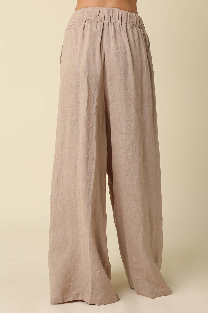 Jerri Linen Wide-Leg Pants - Olivaceous