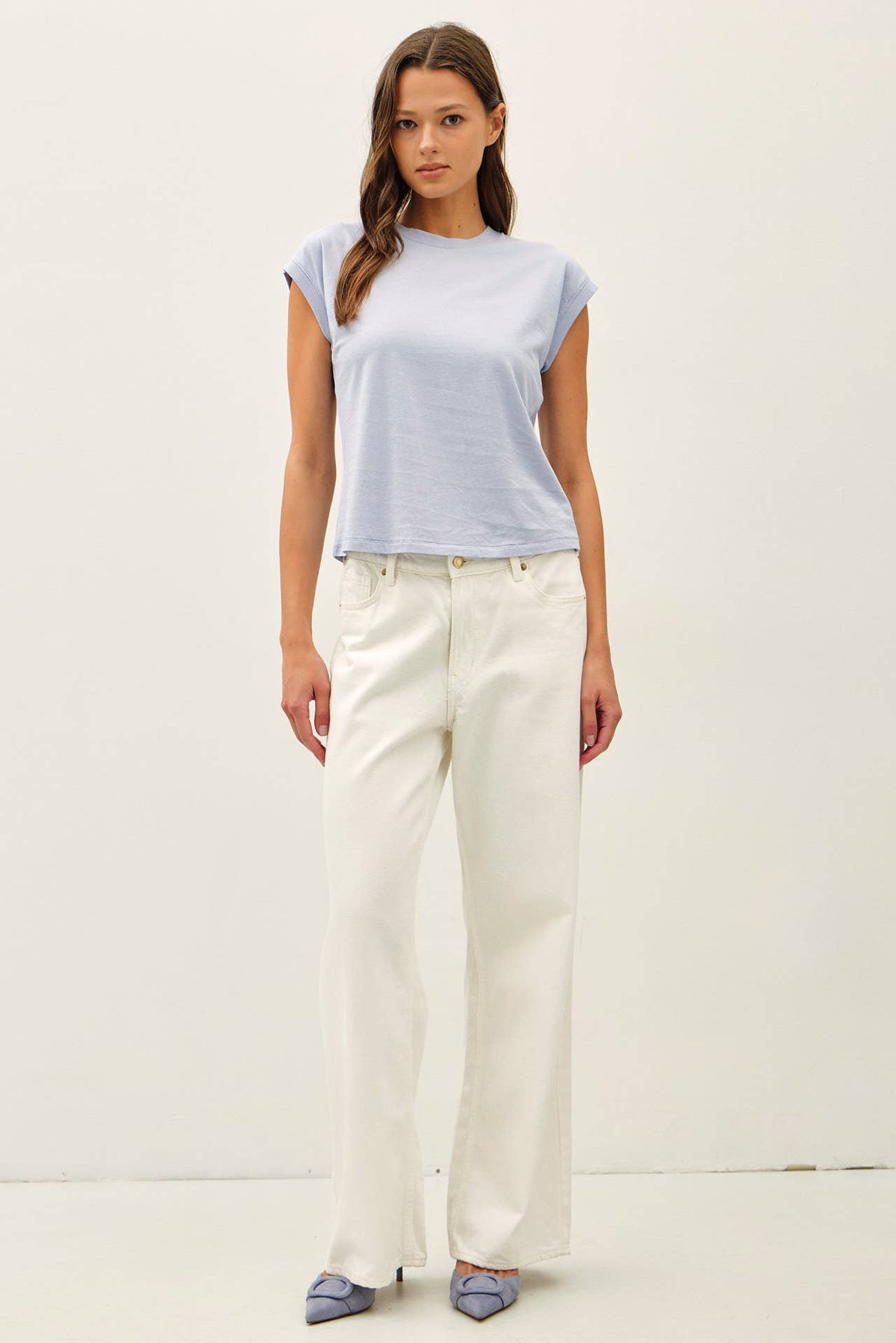 Be Cool - GARMENT DYED COTTON CAP SLEEVE CREW NECK