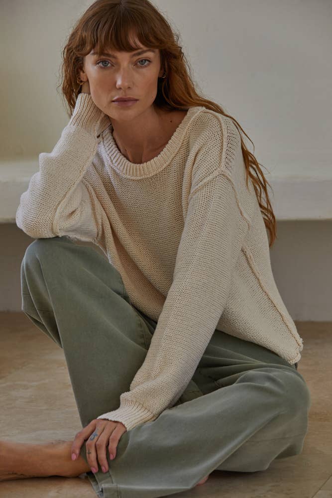 By Together - W1155 | Knit Sweater Crew Neck Long Sleeve Pullover Top