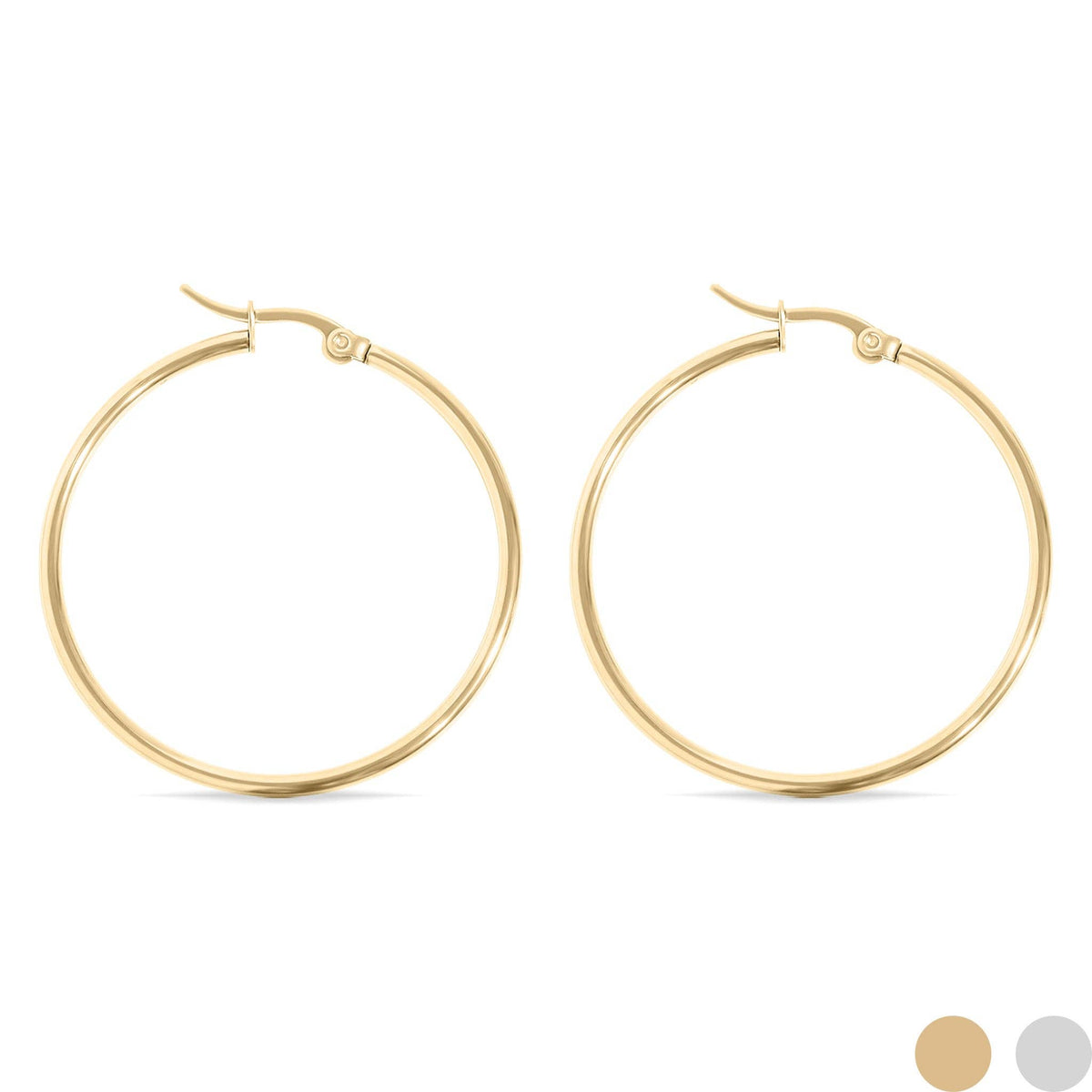 18K Gold PVD Stainless Steel Round Tube Hoop Earrings - WJW
