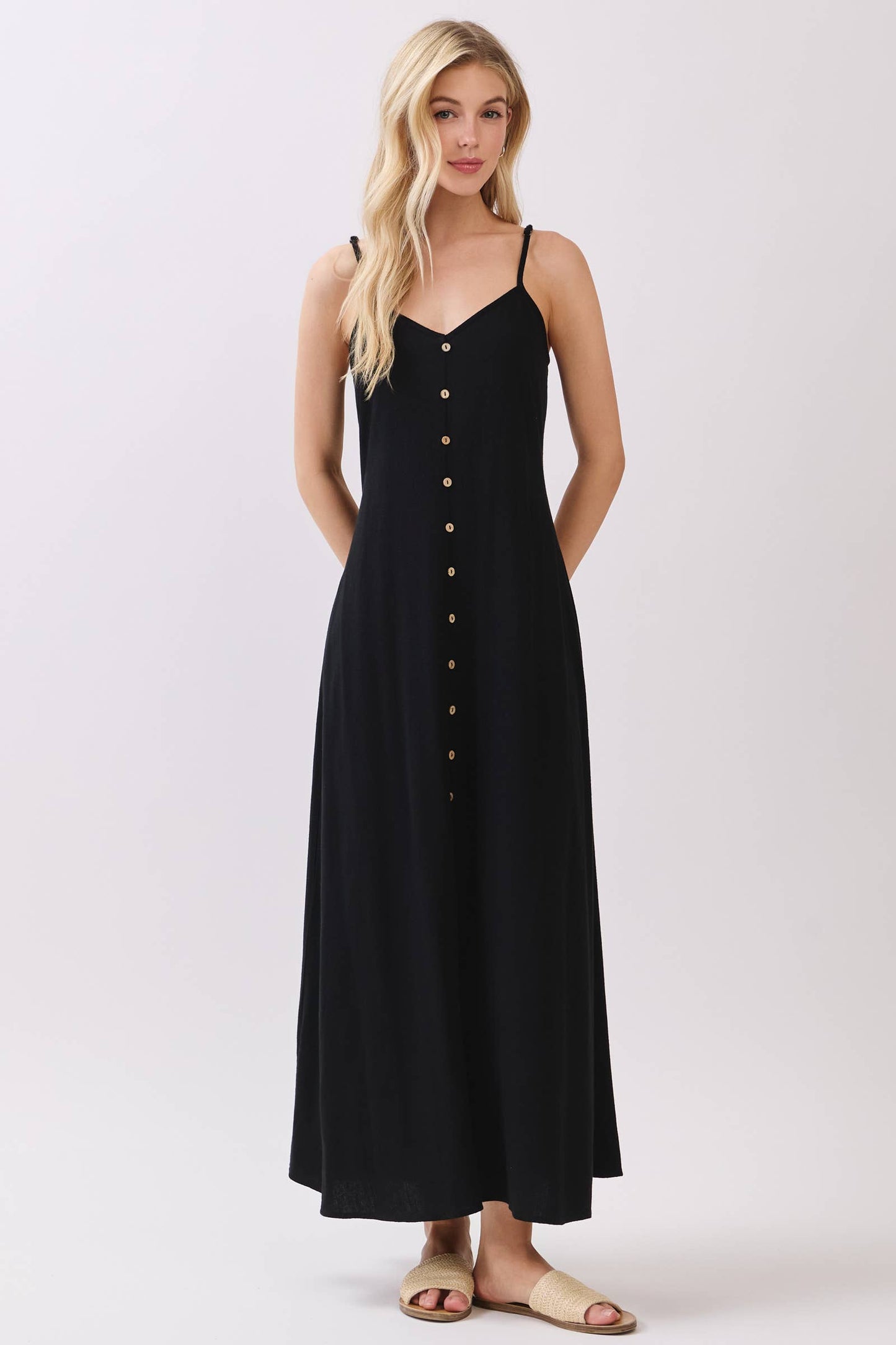 FLOWY DRESS WITH BUTTONED TRIM AND SLIT - VND40209E8