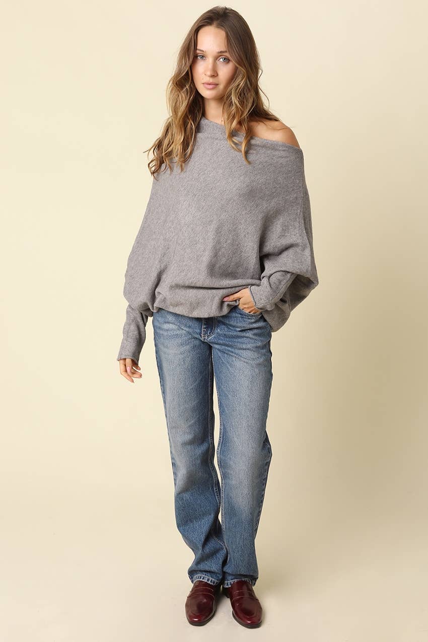 Amar Asymmetric Off-Shoulder Sweater - Olivaceous