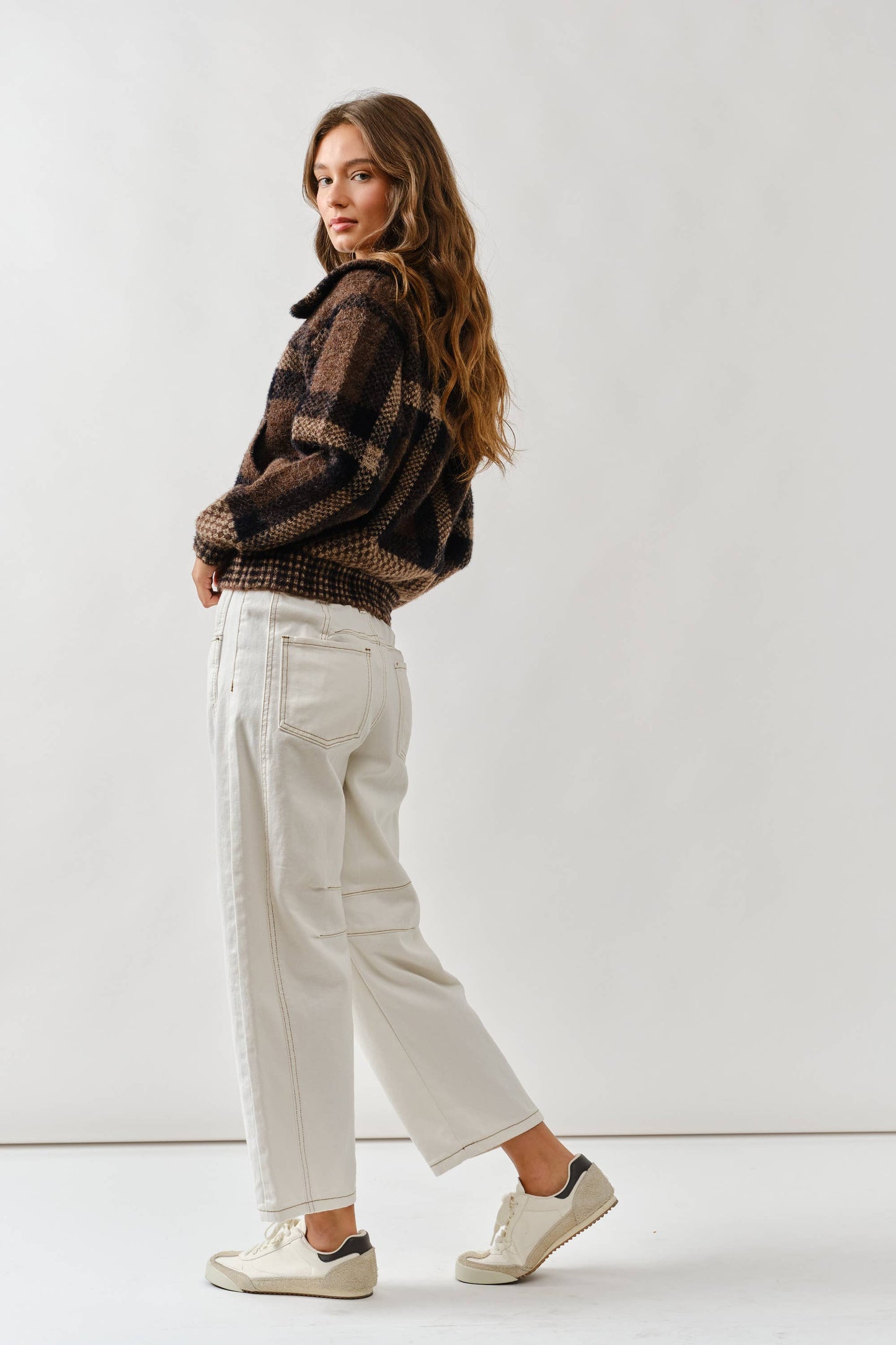Aaron & Amber - MAJ3293 PLAID BUTTON DOWN CARDIGAN