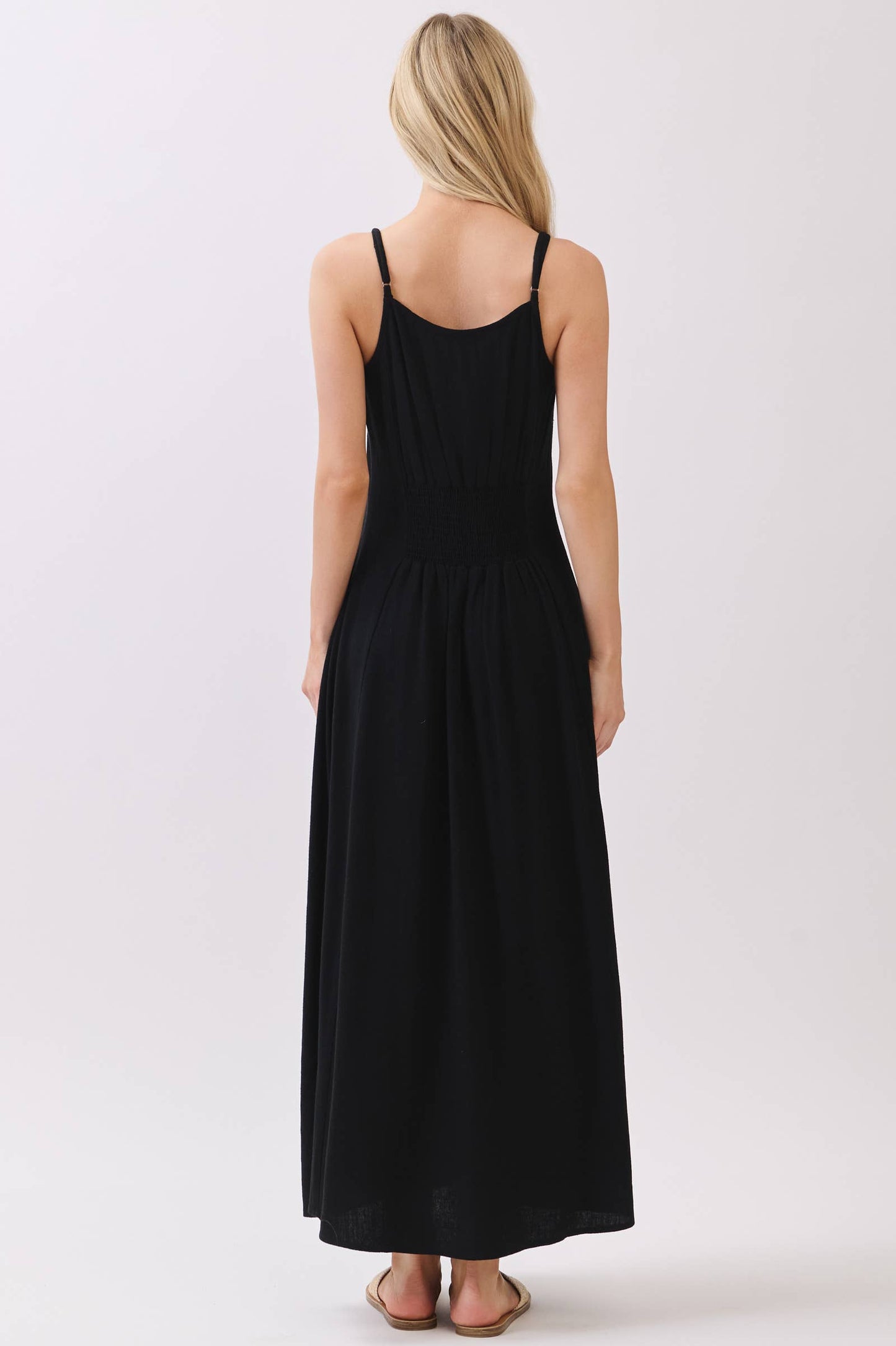 FLOWY DRESS WITH BUTTONED TRIM AND SLIT - VND40209E8