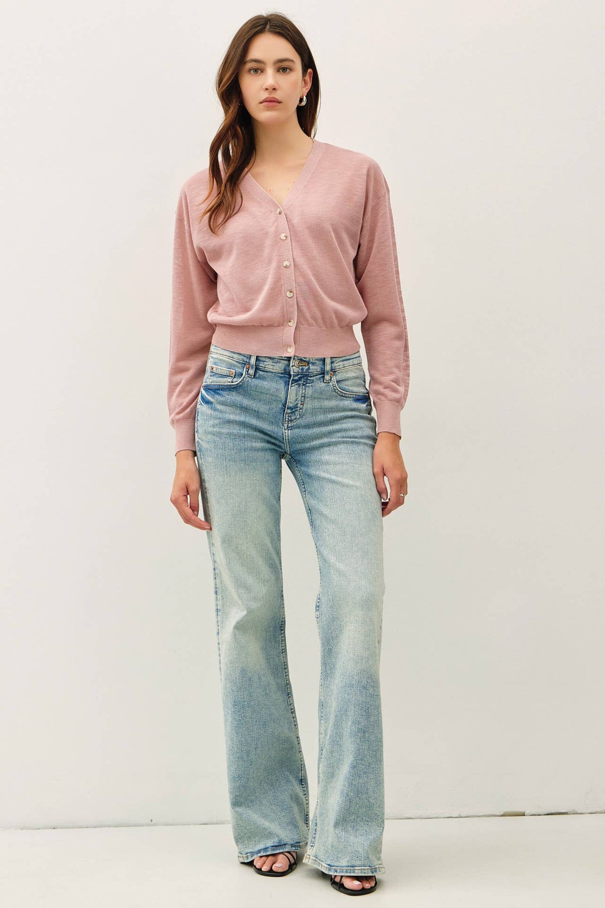 Be Cool - ULTRA FINE SLUBBED V-NECK FINE KNIT CARDIGAN