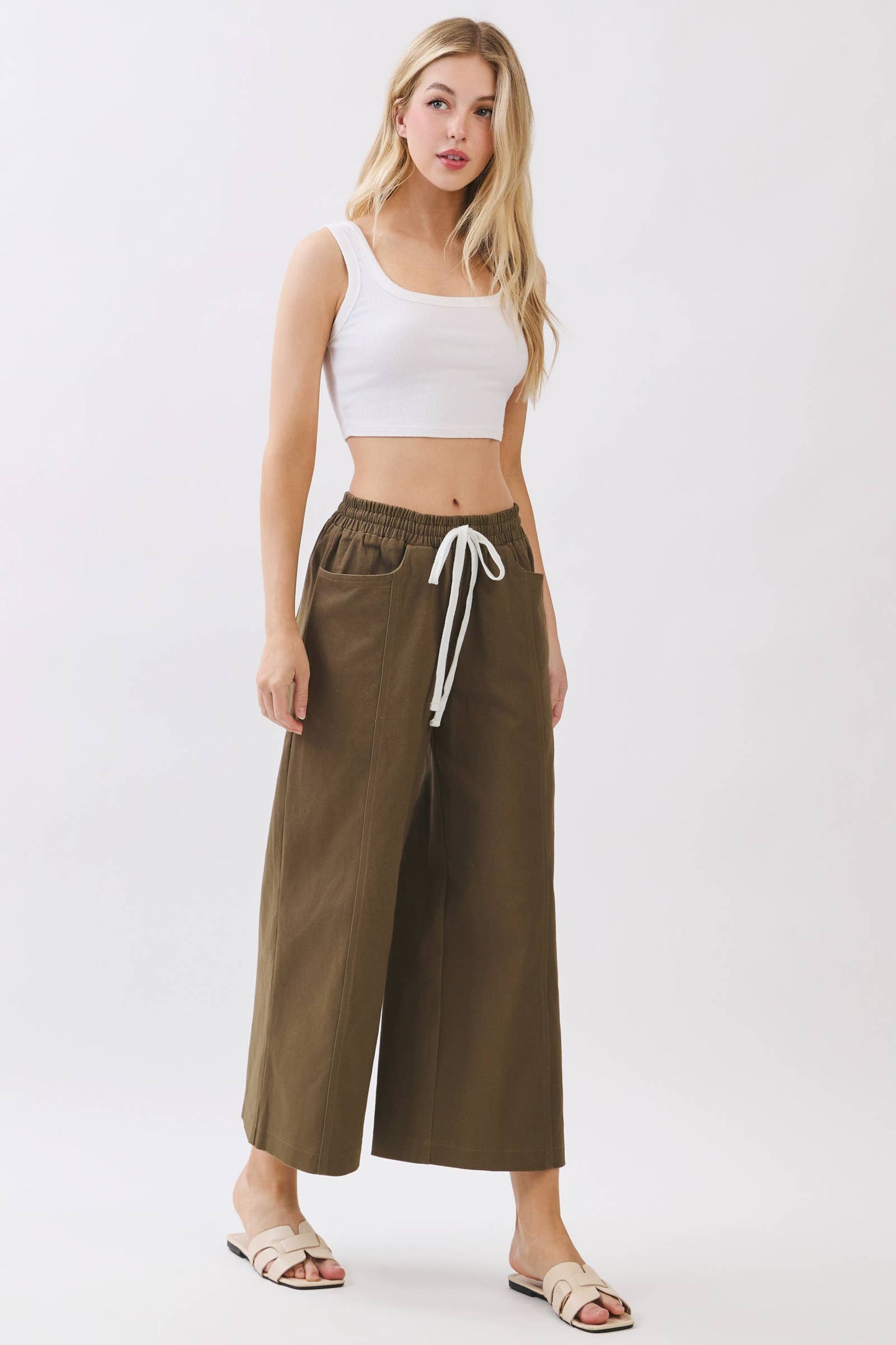 COTTON SPAN WIDE LEG PANTS - Final Touch