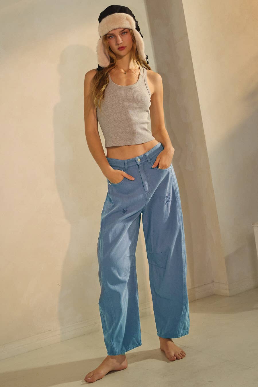 Oddi - Acid Washed Colored Barrel Denim Pants