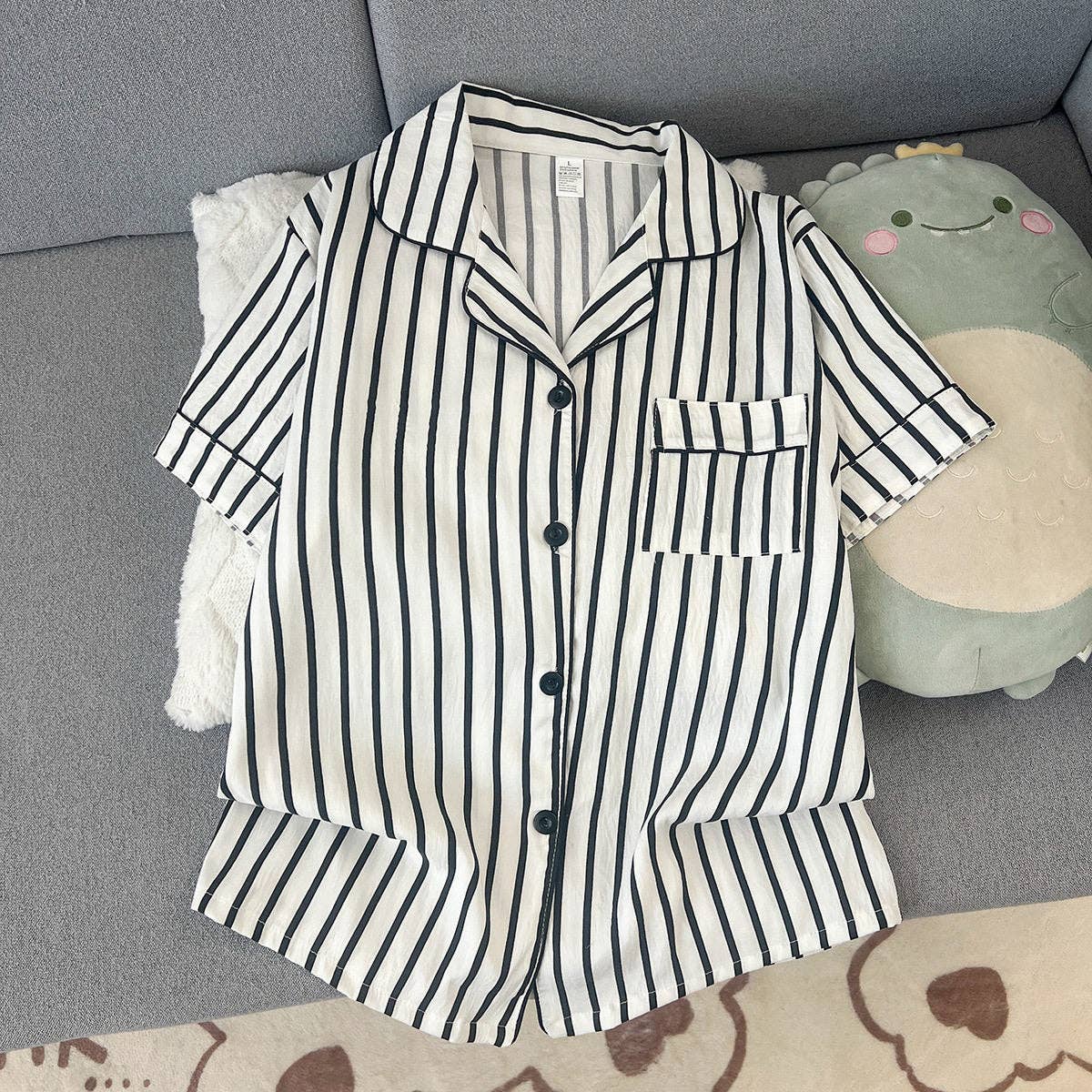 Summer Short Sleeve Cloud Cotton Pajama Set Women Shorts Homewear - Sheer trend