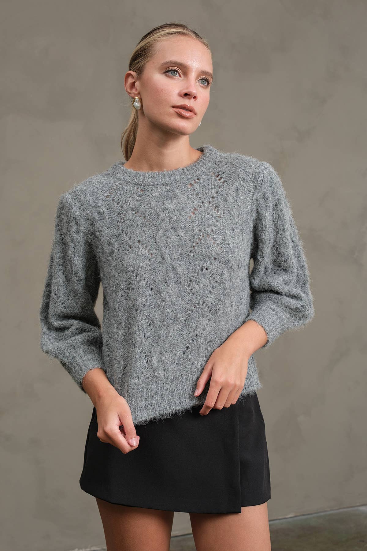 RAISONNEL - Cable Pointelle Fuzzy Knit Sweater - RSW1121