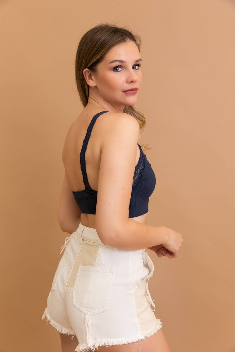 Leto Accessories - Lace Trim Padded Bralette - Immediate Shipping