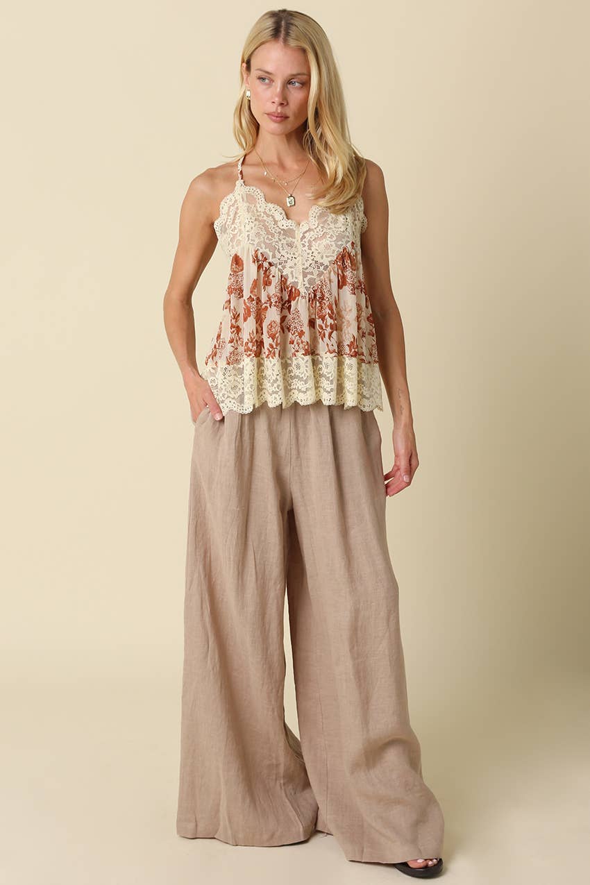 Jerri Linen Wide-Leg Pants - Olivaceous