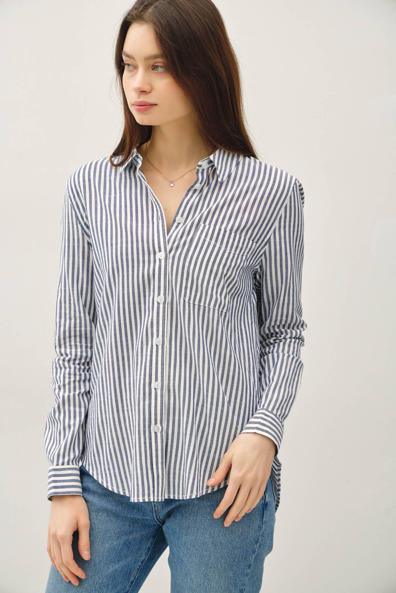 Be Cool - STRIPED LONG SLEEVE COLLARED BUTTON UP SHIRTS