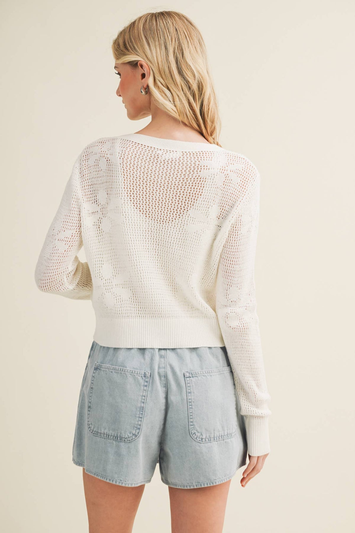 Mustard Seed - Botanical Trellis Pointelle Knit Cardigan