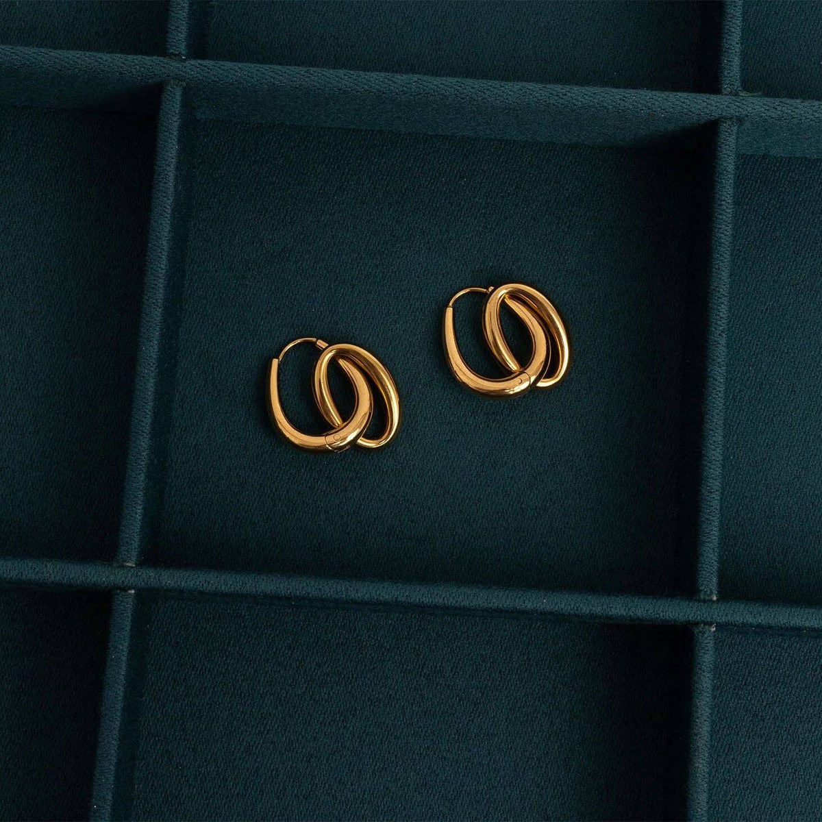 18K Gold PVD Stainless Steel Double Hoop Dangle Earrings - WJW