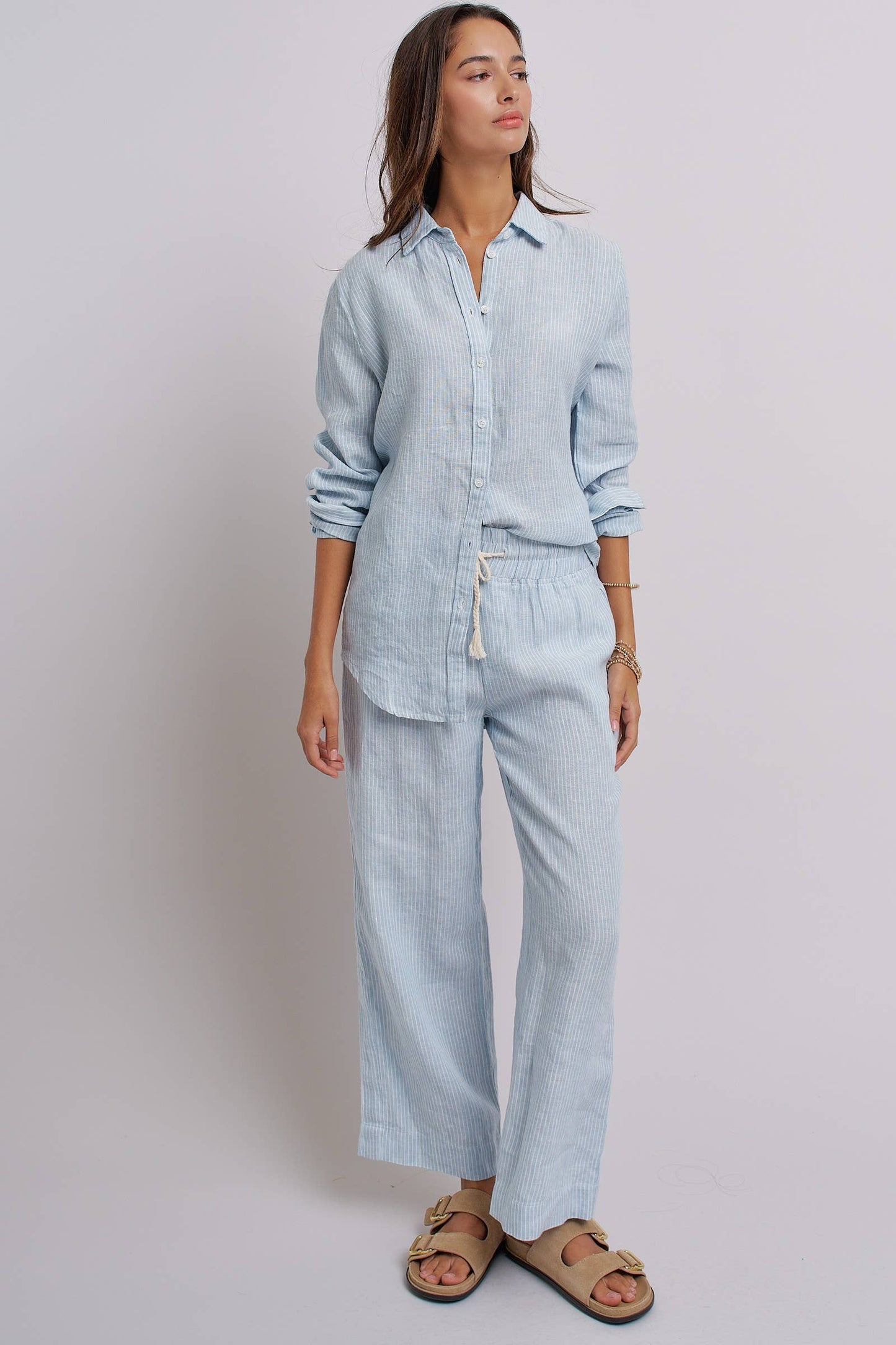 Urban Daizy - Linen Wide-Leg Drawstring Pants