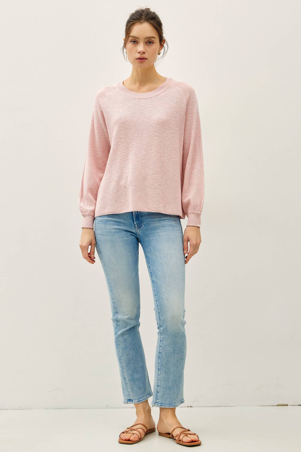 Be Cool - RAGLAN LONG SLEEVE PULLOVER SLUB YARN KNIT SWEATER