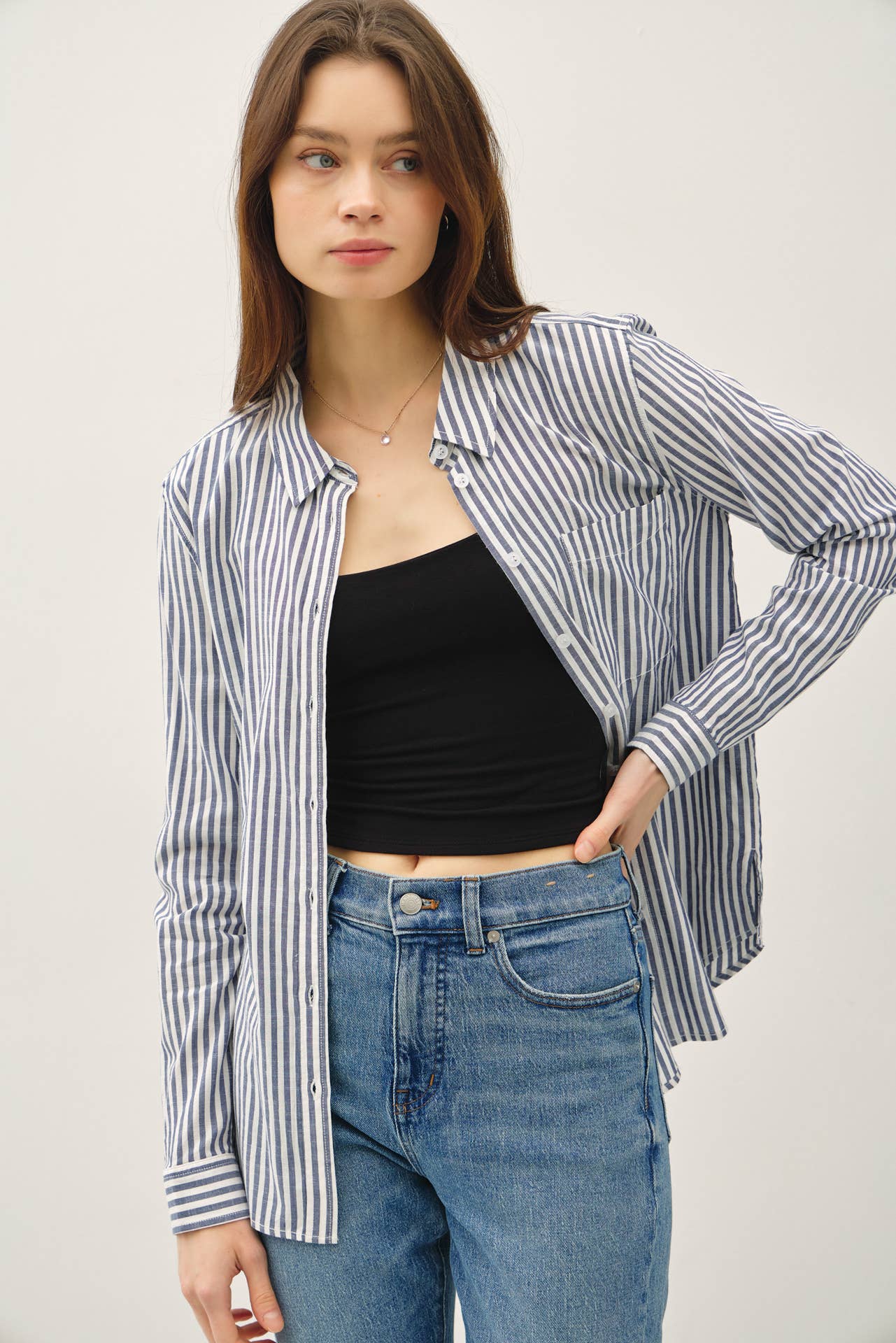 Be Cool - STRIPED LONG SLEEVE COLLARED BUTTON UP SHIRTS