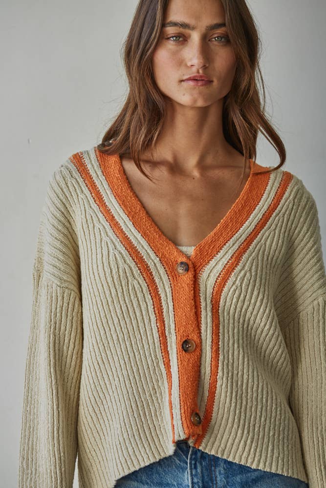 By Together - W2465T2 | Knit Sweater Cardigan with Contrast Detail